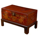 19th Century Red & Gold Painted Qing Dynasty Trunk on Stand