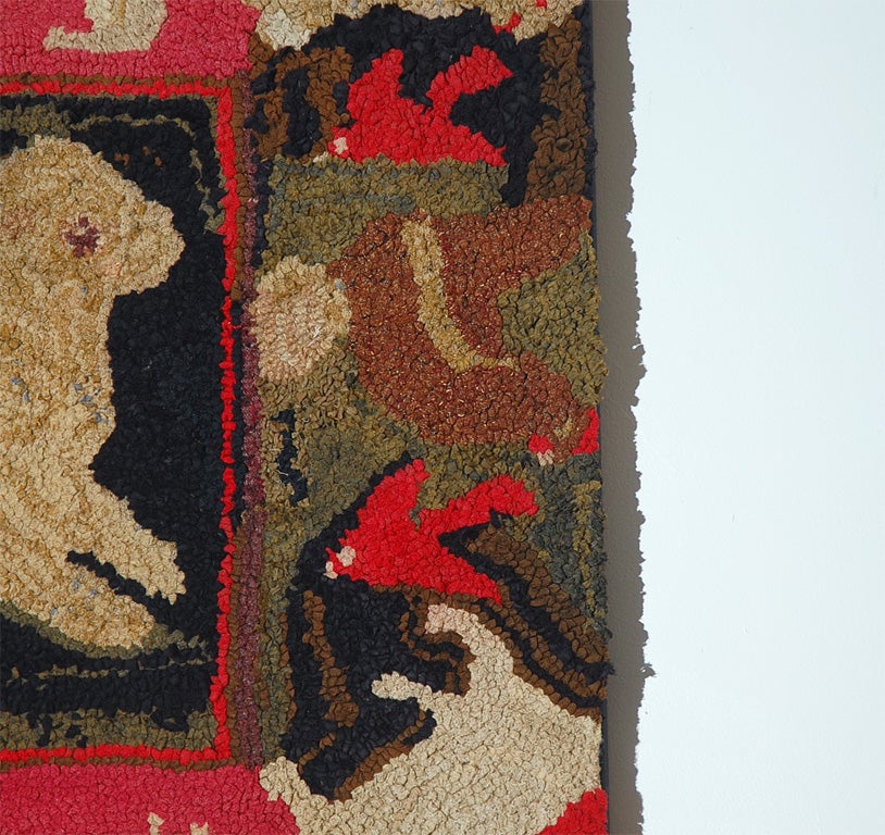 RARE & UNUSUAL PICTORIAL FARM ANIMALS HAND HOOKED MOUNTED RUG