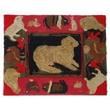 Vintage RARE & UNUSUAL PICTORIAL FARM ANIMALS HAND HOOKED MOUNTED RUG