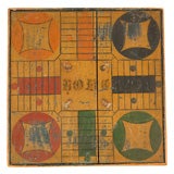 19THC  EARLY REVERSIBLE FIVE COLOR PARCHESSE BOARD