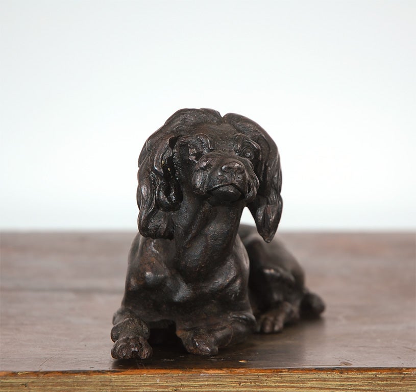19THC ORIGINAL BLACK PAINTED CAST IRON LION CUT DOG DOOR STOP. THIS IS VERY RARE FORM AND IS IN GREAT CONDITION. THE SURFACE IS THE BEST!