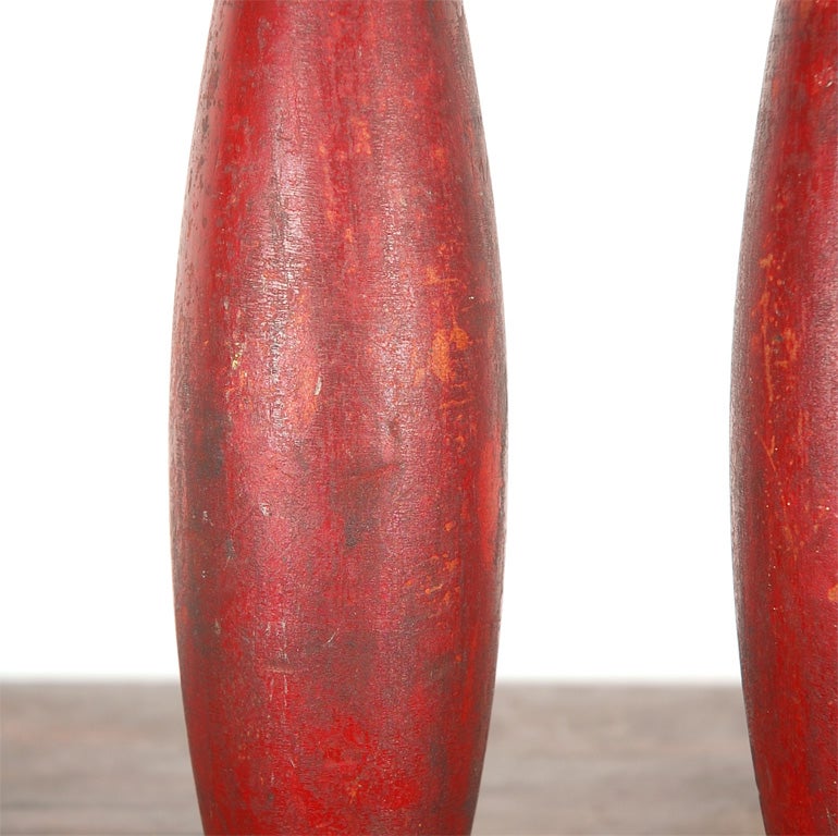 19th Century Original Red Painted Juggling Pins from New England at 1stdibs