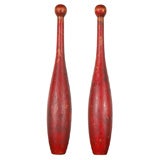 19th Century Original Red Painted  Juggling Pins from New England