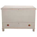 19THC ORIGINAL GREY PAINTED TALL N.E. ONE DRAWER BLANKET CHEST