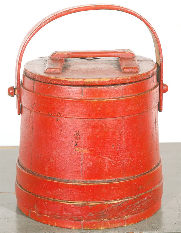 19THC BITTERSWEET SUGAR BUCKET W/ ATTACHED HINGED LID