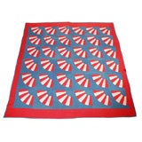 20TH C. PATRIOTIC RED, WHITE AND BLUE FAN QUILT FROM NEW ENGLAND