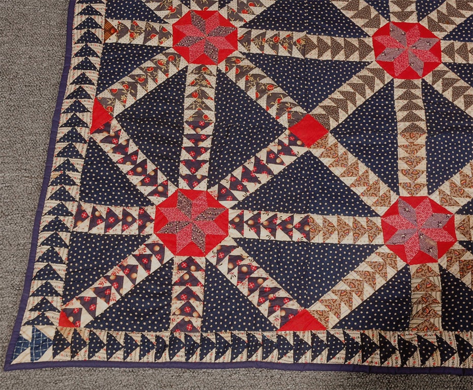 EARLY & RARE FLYING GEESE 19THC GEOMETRIC QUILT