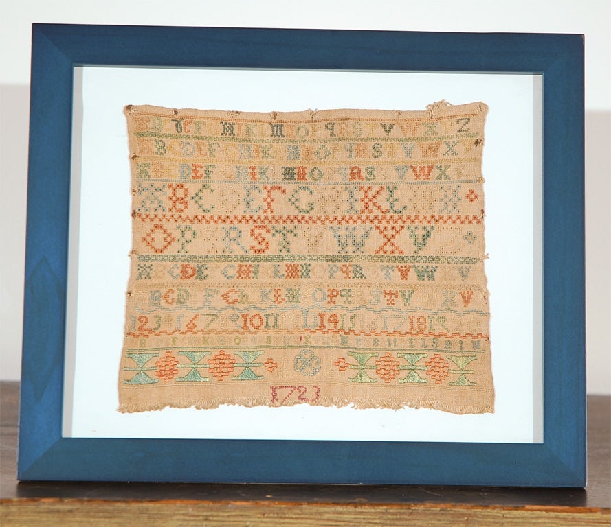 RARE & EARLY DATED 1723 CHILDS SAMPLER