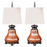 A Pair of French Wooden Prickets as Lamps with Custom Shades