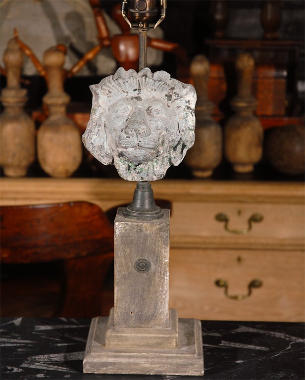 Pair of English Lion Mask Lamps with Custom Shades