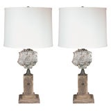 Pair of English Lion Mask Lamps with Custom Shades