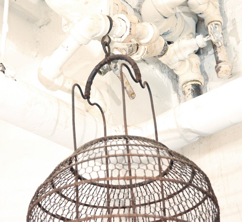 Wood Pair of Chinese Metal Mesh Lanterns