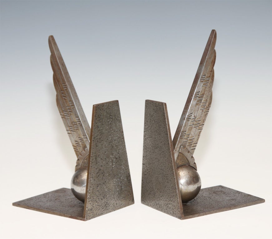 French Edgar Brandt Art Deco Wrought Iron Bookends