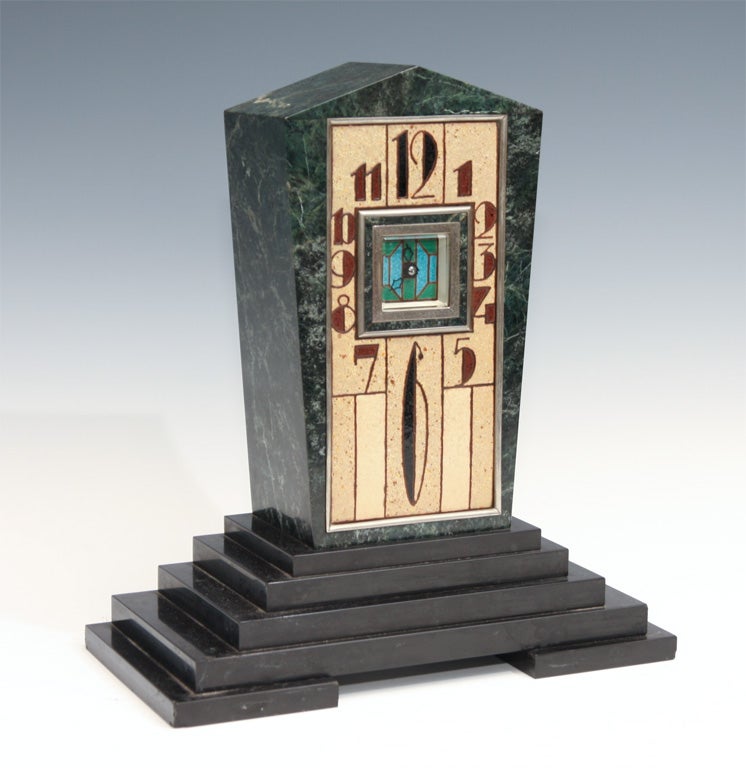Art Deco Enamel and Marble Clock