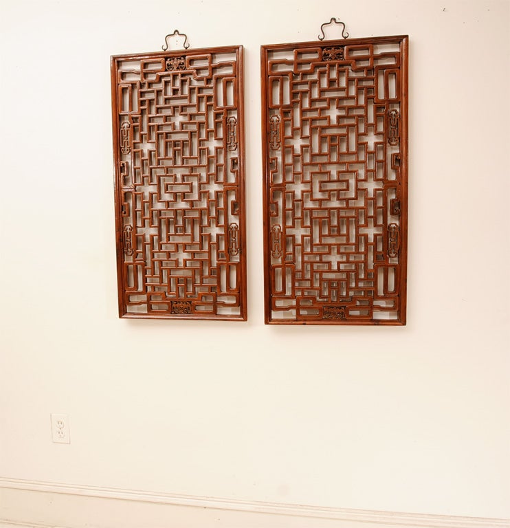 Pair of Chinese Lattice Window Panels