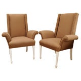 Pair Rolled Arm Wingback Chairs