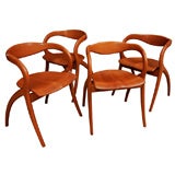 Set of Four Wood Organic Sculptural Chairs by A. SIBAU