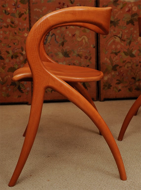 Italian Set of Four Wood Organic Sculptural Chairs by A. SIBAU