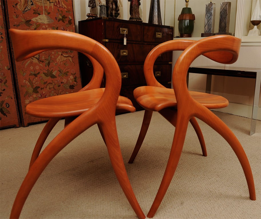 20th Century Set of Four Wood Organic Sculptural Chairs by A. SIBAU