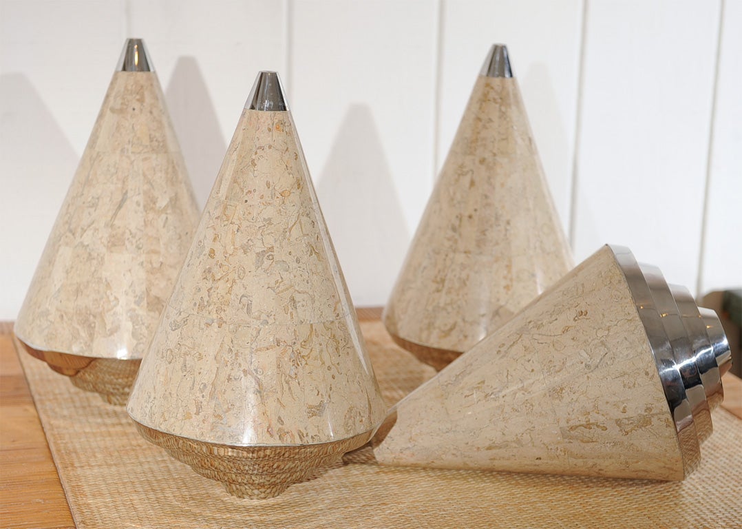 Set of Four 1970's Marble Veneer and Nickel Sculptures