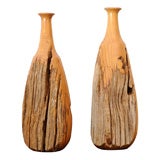 Pair of Handturned California Modern Wooden Bottles