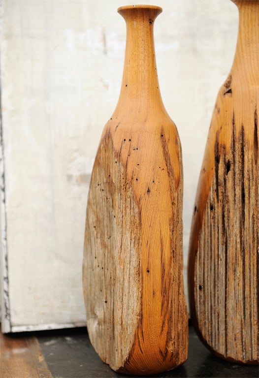 American Pair of Handturned California Modern Wooden Bottles