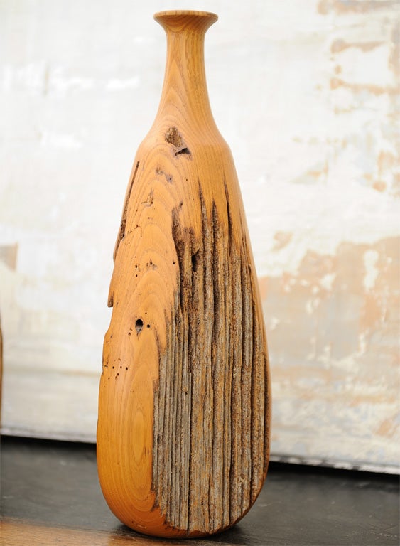 Pair of Handturned California Modern Wooden Bottles 1