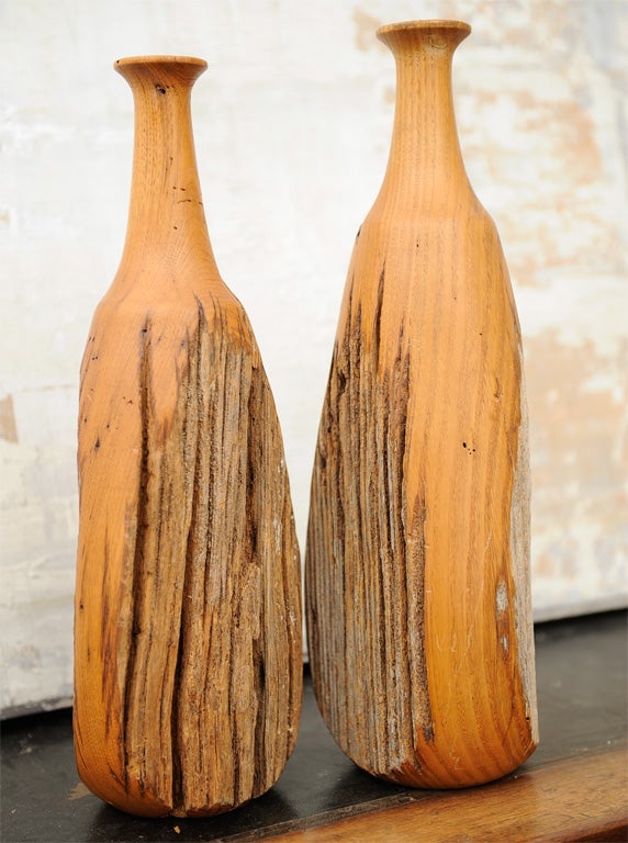Pair of Handturned California Modern Wooden Bottles 3