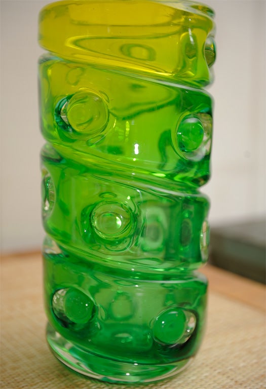 Mid-20th Century Large Green 1950's Murano Glass Vase For Sale