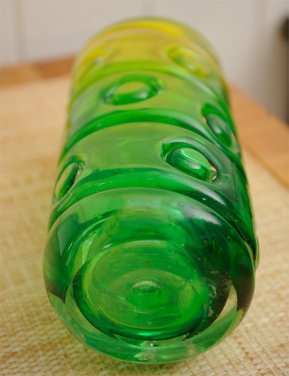 Blown Glass Large Green 1950's Murano Glass Vase For Sale