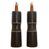 Pair of Monumental 1960's Chocolate Martz Pottery Lamps