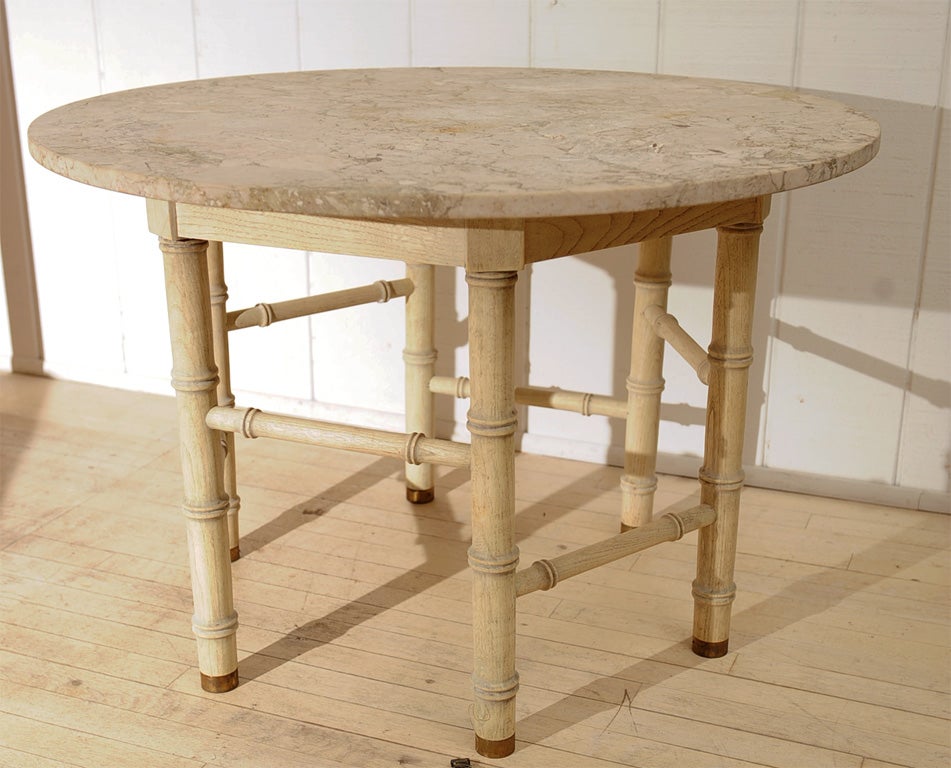 1950's Faux Bamboo Cerused Oak Marble Topped Occasional Table