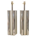 Pair of Polished and Brushed Steel Lamps Mutual Sunset Lamp Co.