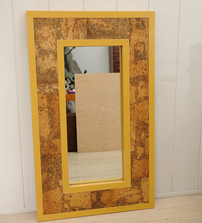 American 1960's Lacquer and Cork Patchwork Inset Mirror For Sale