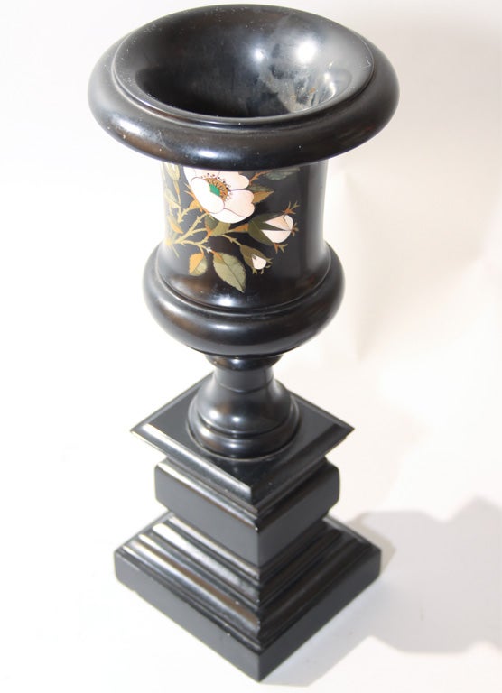 Antique Black Marble Urn with Pietra Dura For Sale 2