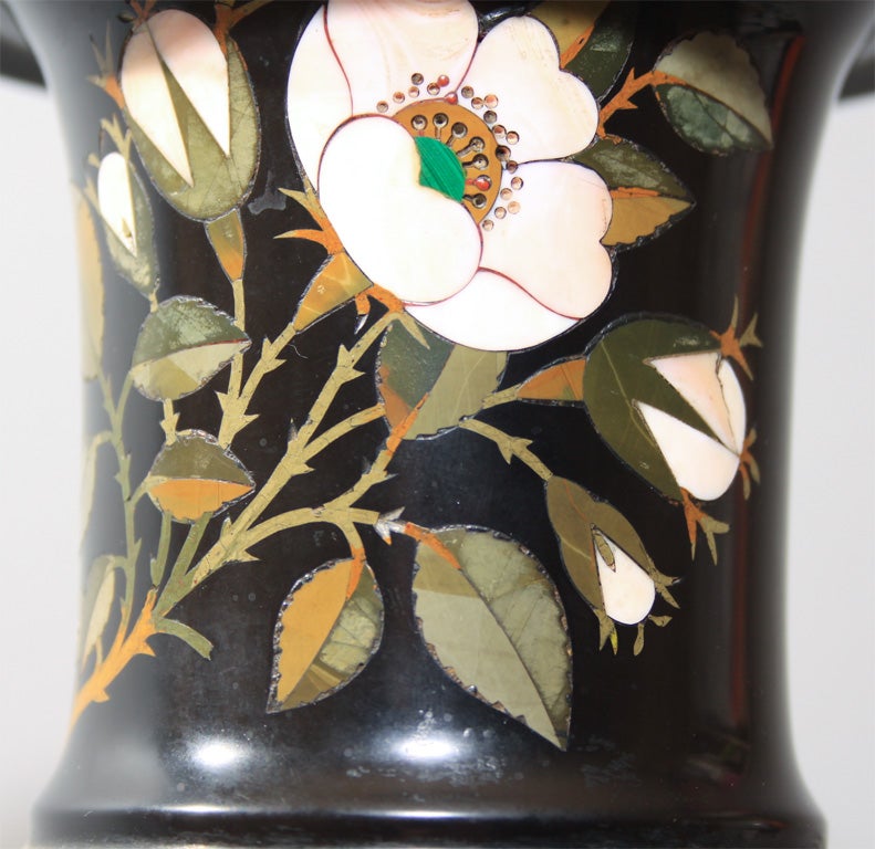 Antique Black Marble Urn with Pietra Dura For Sale 3