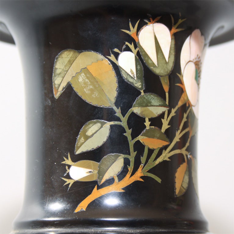 Antique Black Marble Urn with Pietra Dura For Sale 4