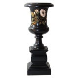 Antique Black Marble Urn with Pietra Dura