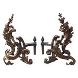 Pair of gilt brass Rococo style andirons