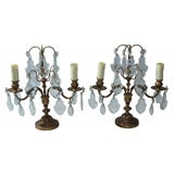 French brass and crystal girandoles, electrified.