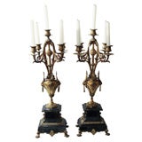 Pair of large 19th century bronze and marble candelabra