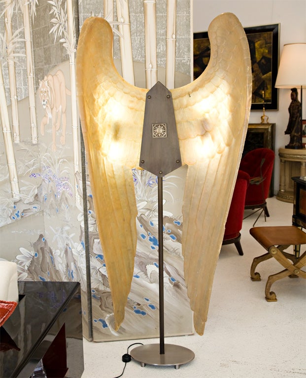 We have custom mounted this beautiful pair of cast resin angel wings by the legendary Tony Duquette.  Originally designed by Tony Duquette for his amazing 1981 exhibit 