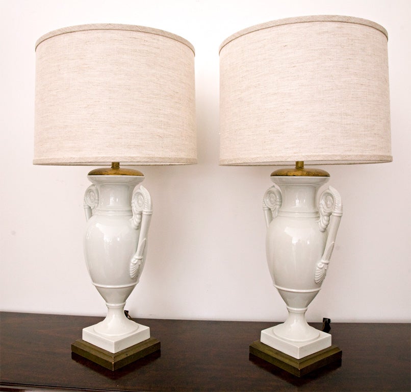 Mid-20th Century Neo Classical Porcelain Urn Lamps by Limoges