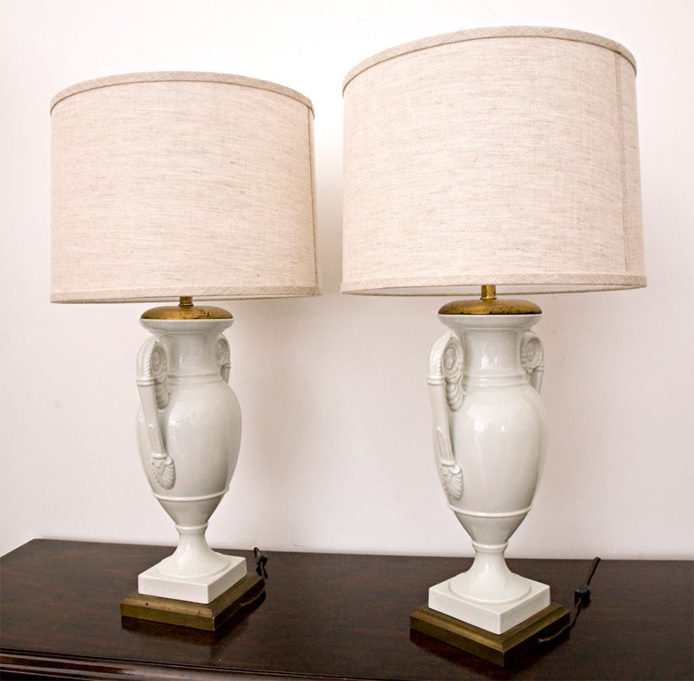 Neo Classical Porcelain Urn Lamps by Limoges 1