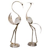 Pair of Signed Italian Crystal and Silverplate Cranes by Lagini