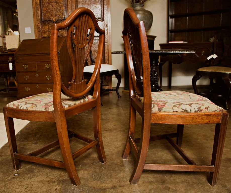 George III Shield Chairs, w/ 17th c. needle work seats 3