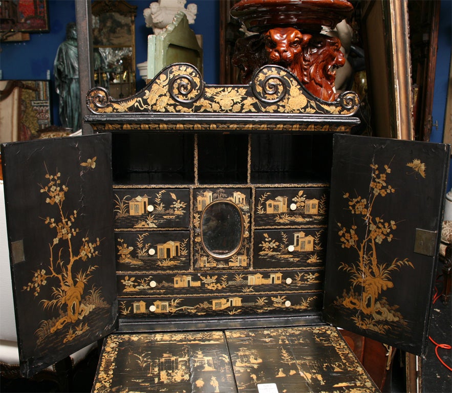 19th Century Chinese Export Black Lacquer Cabinet and Secretary