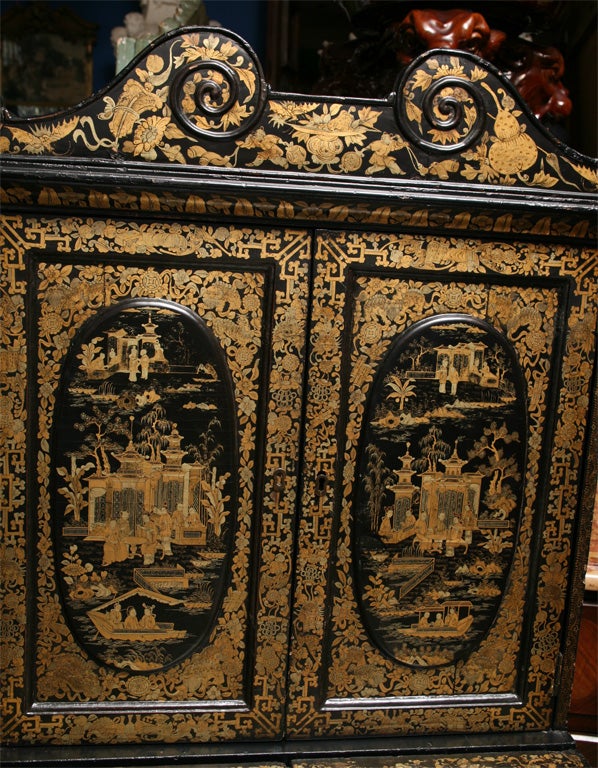 Chinese Export Black Lacquer Cabinet and Secretary 1