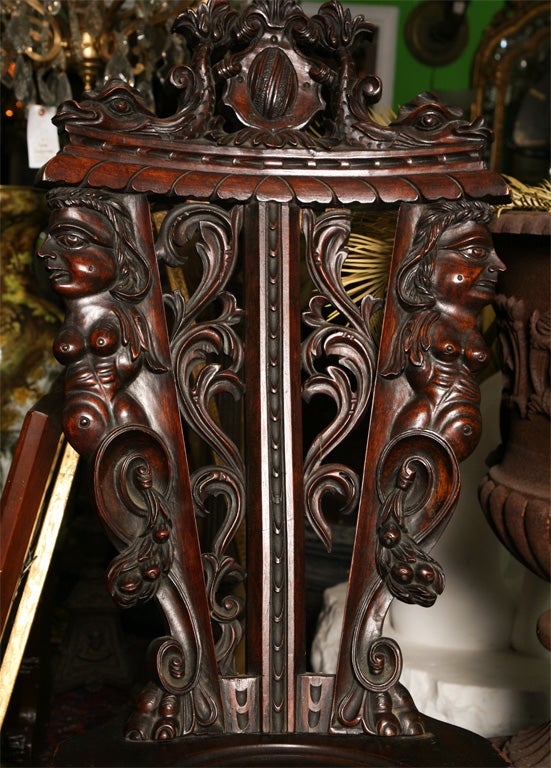 Pair of 19th Century Italian Carved Oak Sgabello Side Chairs For Sale 2