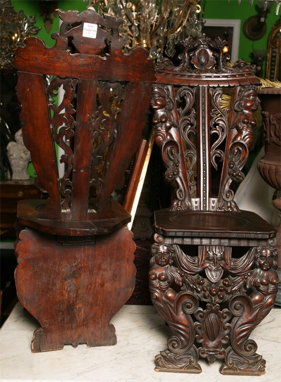 Pair of 19th Century Italian Carved Oak Sgabello Side Chairs For Sale 5